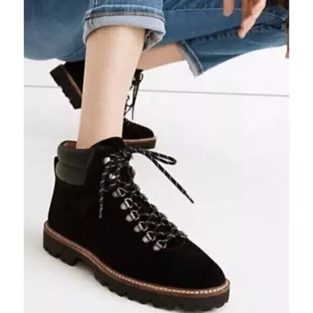 Madewell Citywalk Lugsole Hiker Boot Black Suede/Leather Cloudlift Lace Up 8.5